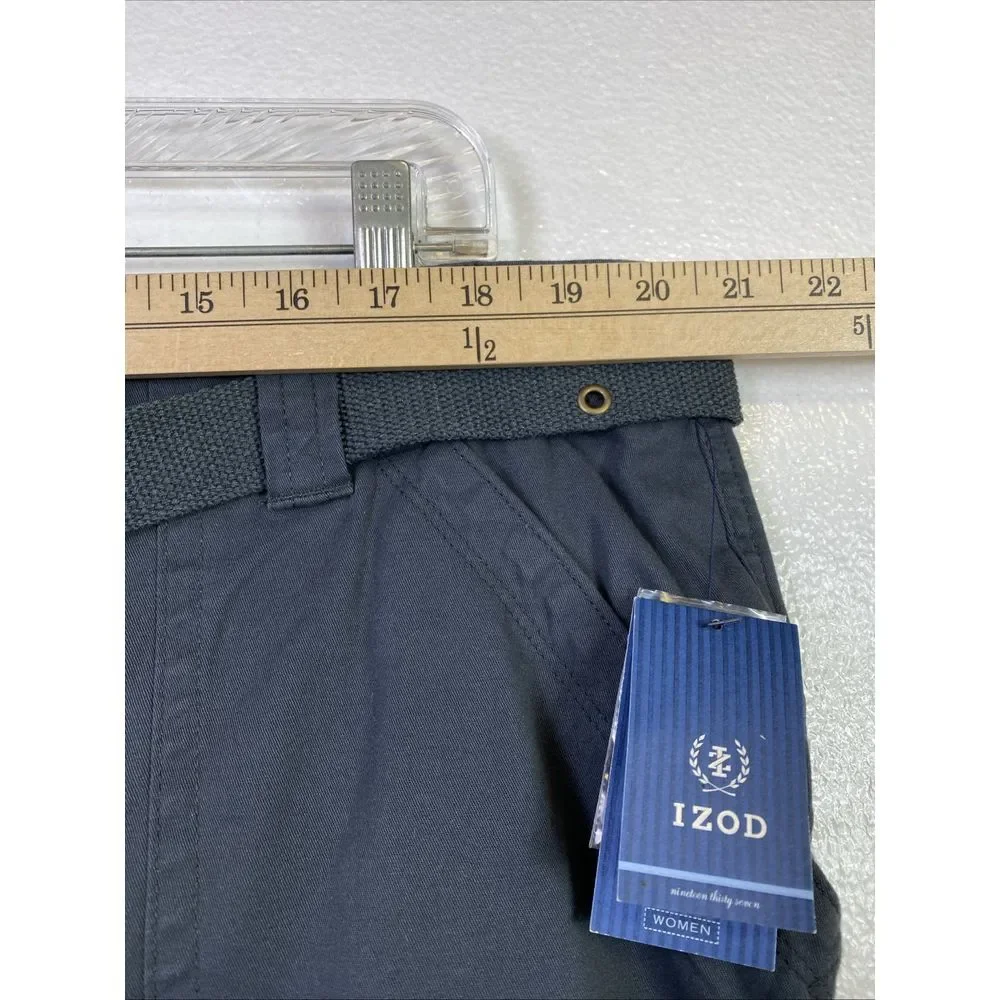 New Izod Chino Pants Belted‎ Stretch 20W Blue Femme Plus Straight leg High rise